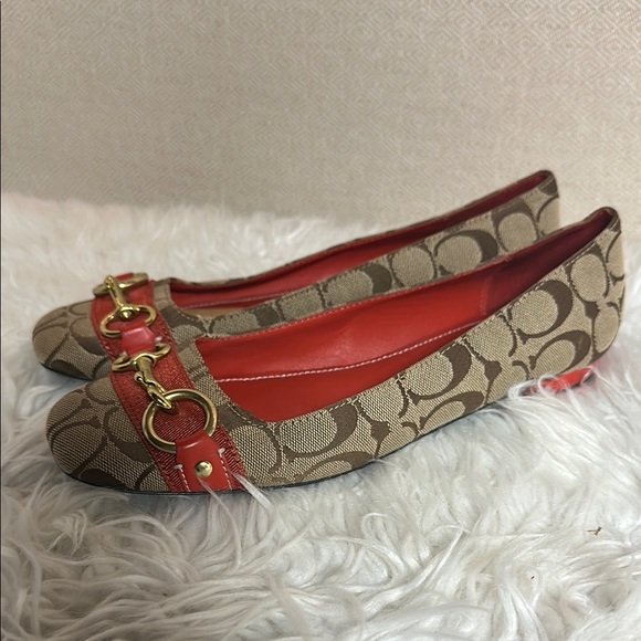 Coach Women's Tan and Red Loafers - Picture 2 of 11